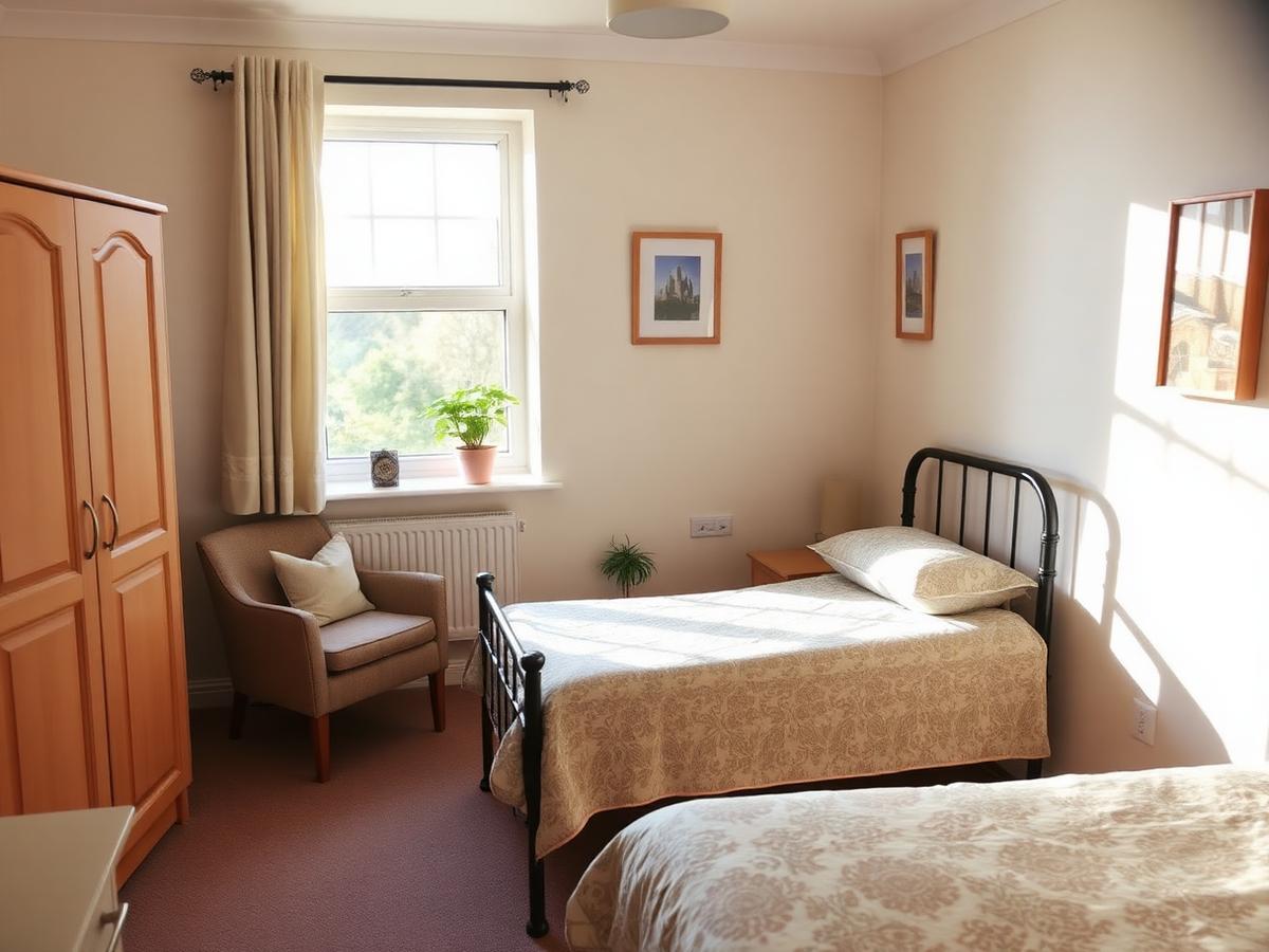 A calm bedroom with an armchair by the window in a Walsall supported living home